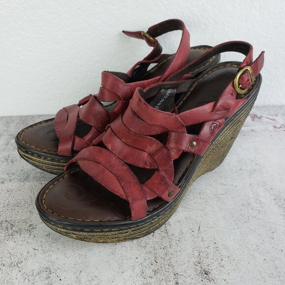Born 100% Leather Wedge Sandals Strappy Shoes size 8 Y2K Slingback - Picture 5 of 13